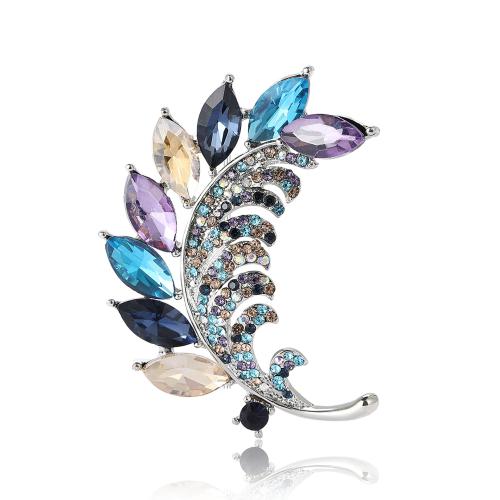 Tibetan Style Brooches, Leaf, for woman & with rhinestone, more colors for choice, 50x38mm, Sold By PC