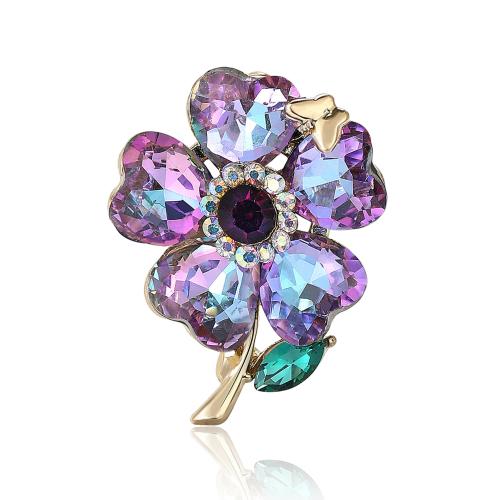 Tibetan Style Brooches, Flower, for woman & with rhinestone, more colors for choice, 35x33mm, Sold By PC