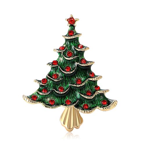 Tibetan Style Brooches, Christmas Tree, Christmas Design & for woman & enamel & with rhinestone, more colors for choice, 58x47mm, Sold By PC