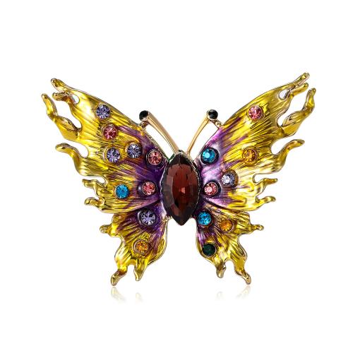 Tibetan Style Brooches, Butterfly, for woman & with rhinestone, more colors for choice, 52x70mm, Sold By PC