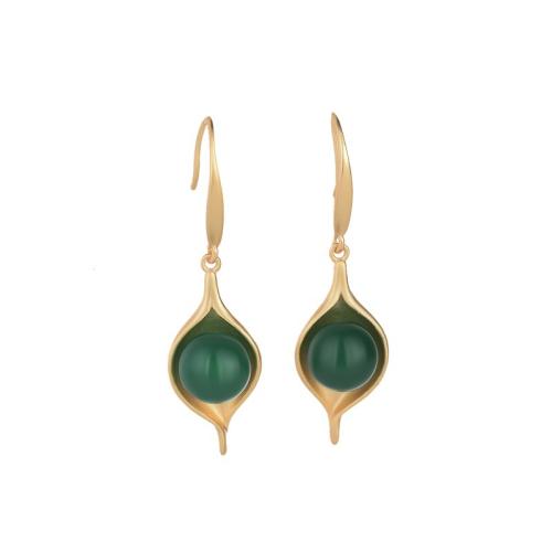 Brass Drop Earring, with Jade, fashion jewelry & for woman, 38mm, Sold By Pair