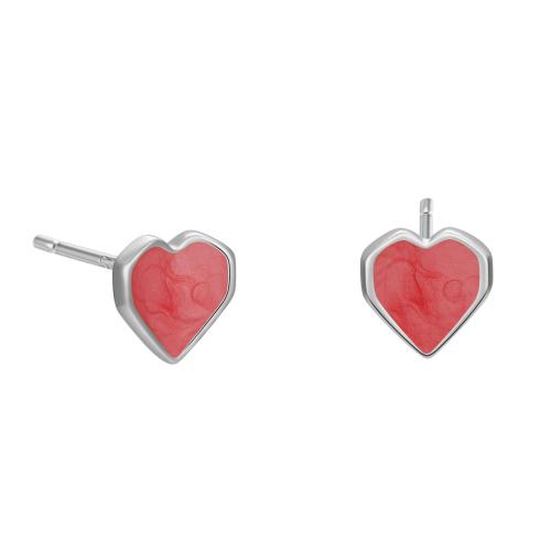 925 Sterling Silver Stud Earrings, Heart, fashion jewelry & for woman & enamel, more colors for choice, 7mm, Sold By Pair