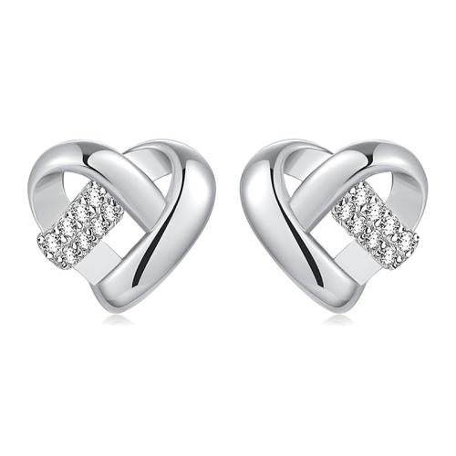 Pendientes de Micro Pavé de Zirconía Cúbica en Plata de Ley, Plata de ley 925, Corazón, Joyería & micro arcilla de zirconia cúbica & para mujer, 9x8.80mm, Vendido por Par