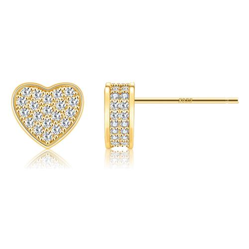 Cubic Zirconia Micro Pave Sterling Silver Earring, 925 Sterling Silver, Heart, fashion jewelry & micro pave cubic zirconia & for woman, Sold By Pair