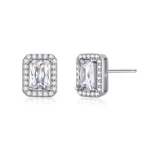 Cubic Zirconia Micro Pave Sterling Silver Earring, 925 Sterling Silver, fashion jewelry & micro pave cubic zirconia & for woman, 8x9.70mm, Sold By Pair