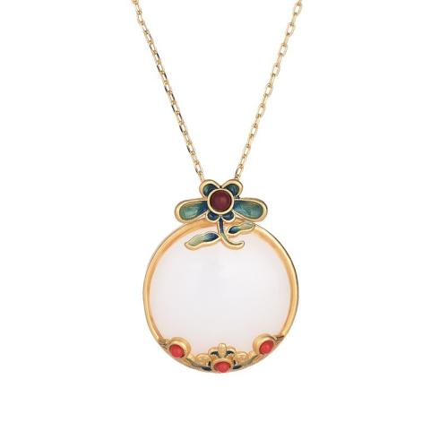 Brass Necklace, with Jade, fashion jewelry & for woman & enamel, Length:Approx 45 cm, Sold By PC