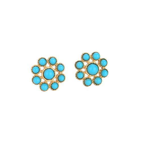 Brass Stud Earring, with Turquoise, fashion jewelry & for woman, 10x10mm, Sold By Pair