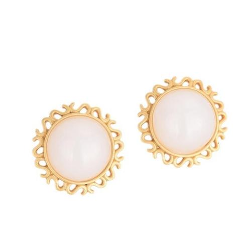 Brass Stud Earring, with Jade, fashion jewelry & for woman, 18mm, Sold By Pair