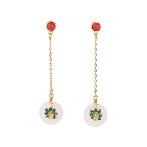 Brass Stud Earring, with Jade & Agate, fashion jewelry & for woman & enamel, 54mm, Sold By Pair