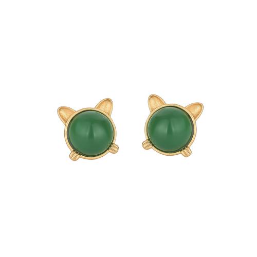 Brass Stud Earring, with Jade, fashion jewelry & for woman, 10x10mm, Sold By Pair