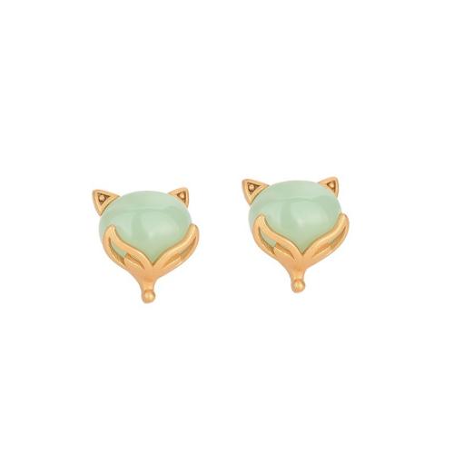 Brass Stud Earring, with Jade, fashion jewelry & for woman, 12x12mm, Sold By Pair