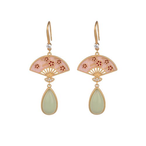 Brass Drop Earring, with Jade, fashion jewelry & for woman & enamel, 56mm, Sold By Pair