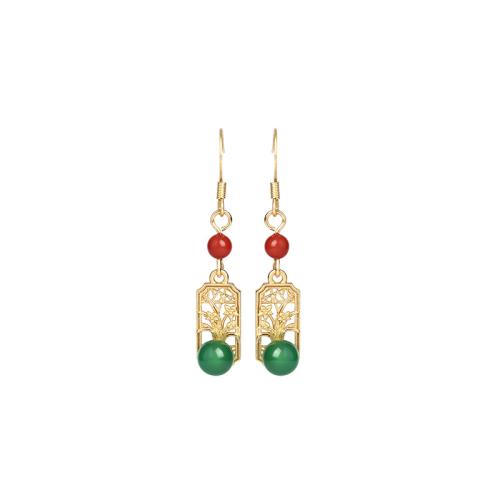 Brass Drop Earring, with Jade, fashion jewelry & for woman, 40mm, Sold By Pair