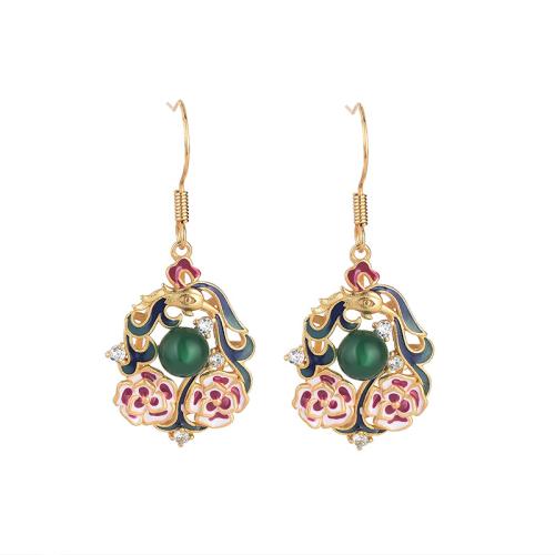 Brass Drop Earring, with Jade, fashion jewelry & for woman & enamel, more colors for choice, 42mm, Sold By Pair