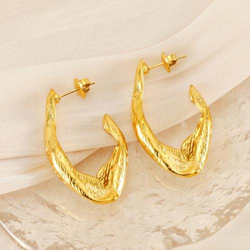 Pendientes de Acero Inoxidable, acero inoxidable 304, 18K chapado en oro, Joyería & para mujer, dorado, 39x21mm, Vendido por Par