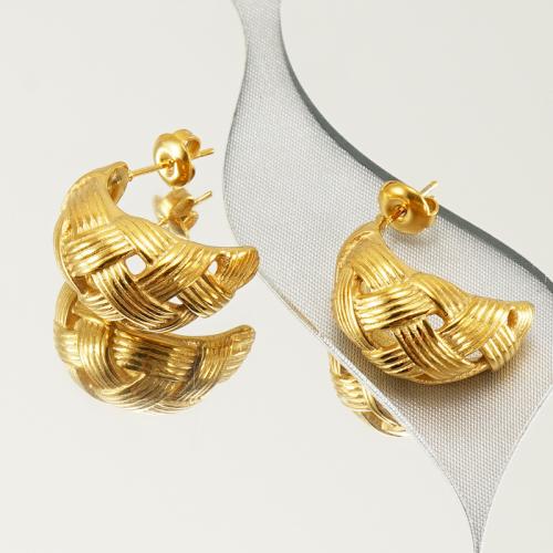 Boucle d'oreille de gaujon en acier inoxydable, Acier inoxydable 304, Plaqué or 18K, bijoux de mode & pour femme & creux, doré, 21x12mm, Vendu par paire