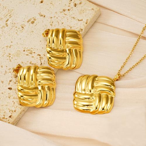 Fashion Stainless Steel Jewelry Sets, Stud Earring & necklace, 304 Stainless Steel, 18K gold plated, 2 pieces & fashion jewelry & for woman, golden, Length:Approx 45 cm, Sold By Set