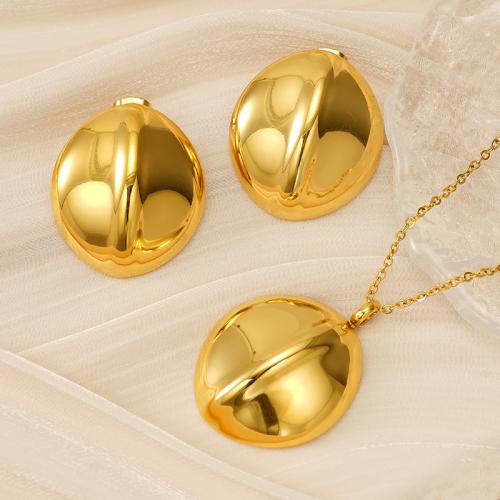 Fashion Stainless Steel Jewelry Sets, Stud Earring & necklace, 304 Stainless Steel, 18K gold plated, 2 pieces & fashion jewelry & for woman, golden, Length:Approx 45 cm, Sold By Set