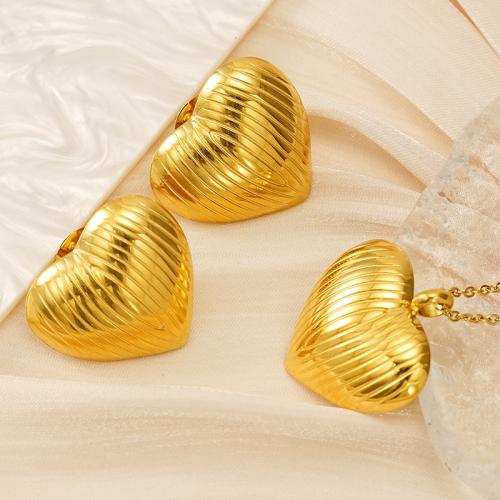 Fashion Stainless Steel Jewelry Sets, Stud Earring & necklace, 304 Stainless Steel, Heart, 18K gold plated, 2 pieces & fashion jewelry & for woman, golden, Sold By Set