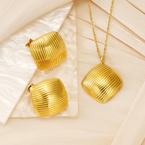 Fashion Stainless Steel Jewelry Sets, Stud Earring & necklace, 304 Stainless Steel, 18K gold plated, 2 pieces & fashion jewelry & for woman, golden, Length:Approx 45 cm, Sold By Set