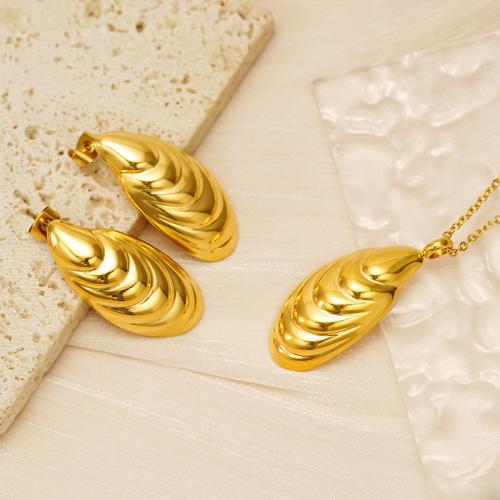 Fashion Stainless Steel Jewelry Sets, Stud Earring & necklace, 304 Stainless Steel, 18K gold plated, 2 pieces & fashion jewelry & for woman, golden, Length:Approx 45 cm, Sold By Set