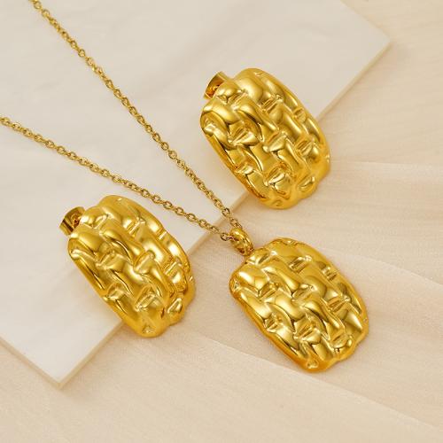 Fashion Stainless Steel Jewelry Sets, Stud Earring & necklace, 304 Stainless Steel, 18K gold plated, 2 pieces & fashion jewelry & for woman, golden, Length:Approx 45 cm, Sold By Set