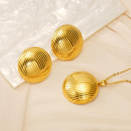 Fashion Stainless Steel Jewelry Sets, Stud Earring & necklace, 304 Stainless Steel, 18K gold plated, 2 pieces & fashion jewelry & for woman, golden, Sold By Set