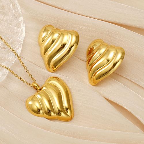 Fashion Stainless Steel Jewelry Sets, Stud Earring & necklace, 304 Stainless Steel, Heart, 18K gold plated, 2 pieces & fashion jewelry & for woman, golden, Length:Approx 45 cm, Sold By Set