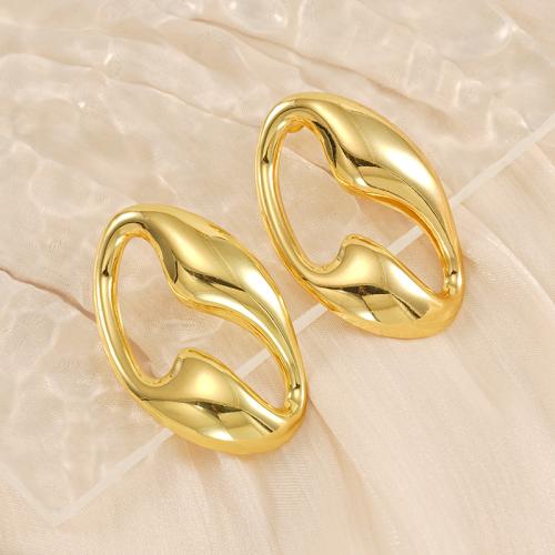 Stainless Steel Stud Earrings, 304 Stainless Steel, 18K gold plated, fashion jewelry & for woman, golden, 39x26mm, Sold By Pair