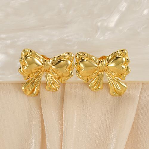 Pendientes de Acero Inoxidable, acero inoxidable 304, Lazo, 18K chapado en oro, Joyería & para mujer, dorado, 22x25mm, Vendido por Par