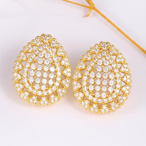 Cubic Zirconia Micro Pave Brass Earring, fashion jewelry & micro pave cubic zirconia & for woman, golden, 21x17mm, Sold By Pair