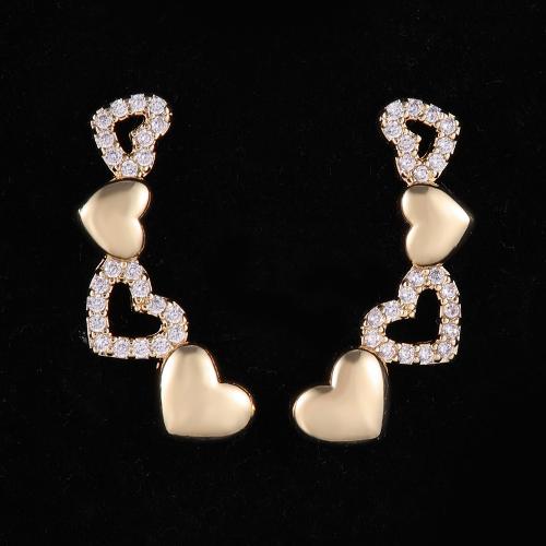 Boucles d'oreilles en laiton zircon cubique pavent, coeur, bijoux de mode & pavé de micro zircon & pour femme, doré, 21x8mm, Vendu par paire