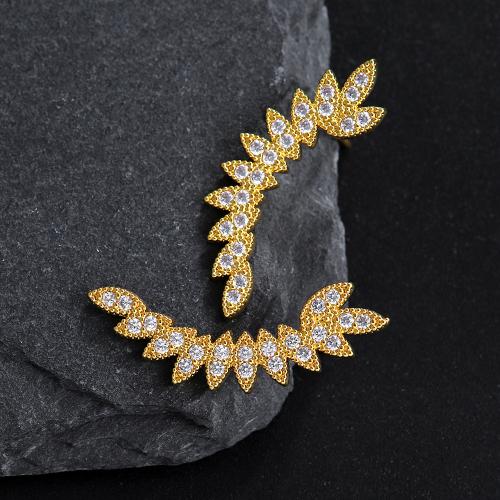 Cubic Zirconia Micro Pave Brass Earring, fashion jewelry & micro pave cubic zirconia & for woman, golden, 21x9mm, Sold By Pair