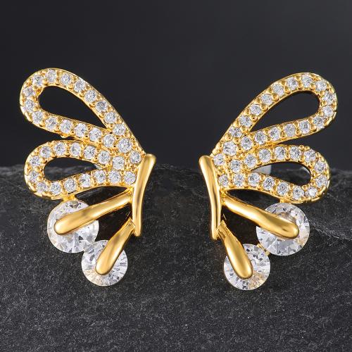 Boucles d'oreilles en laiton zircon cubique pavent, bijoux de mode & pavé de micro zircon & pour femme, doré, 17x10mm, Vendu par paire