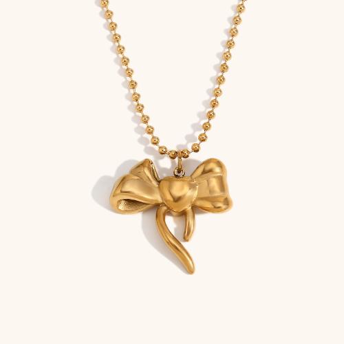 Stainless Steel Jewelry Necklace, 304 Stainless Steel, with 5cm extender chain, Bowknot, 18K gold plated, fashion jewelry & for woman, golden, 26.20x25mm, Sold Per Approx 40 cm Strand