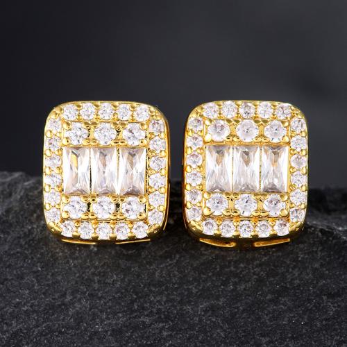 Cubic Zirconia Micro Pave Brass Earring, fashion jewelry & micro pave cubic zirconia & for woman, golden, 11x10mm, Sold By Pair