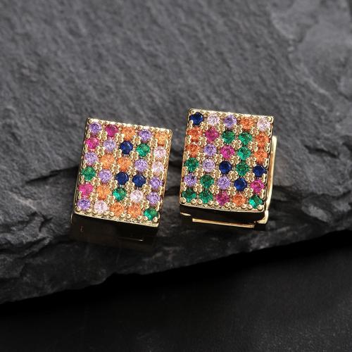 Boucles d'oreilles en laiton zircon cubique pavent, bijoux de mode & pavé de micro zircon & pour femme, doré, 12x10mm, Vendu par paire