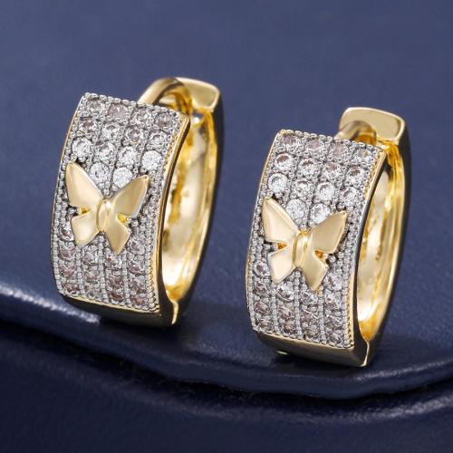 Boucles d'oreilles en laiton zircon cubique pavent, bijoux de mode & pavé de micro zircon & pour femme, doré, 14x7mm, Vendu par paire