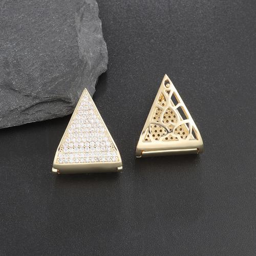 Boucles d'oreilles en laiton zircon cubique pavent, triangle, bijoux de mode & pavé de micro zircon & pour femme, doré, 21x18mm, Vendu par paire