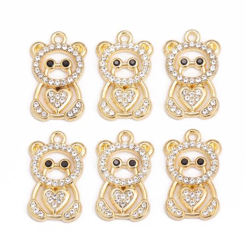 Tibetan Style Rhinestone Pendants, Bear, gold color plated, DIY & with rhinestone, nickel, lead & cadmium free, 13x22mm, Approx 100PCs/Bag, Sold By Bag