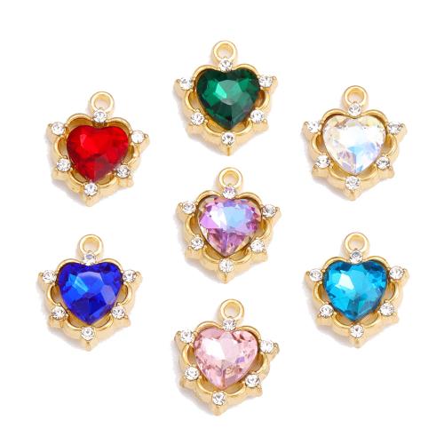 Tibetan Style Rhinestone Pendants, Heart, plated, DIY & with rhinestone, more colors for choice, nickel, lead & cadmium free, 100PCs/Bag, Sold By Bag