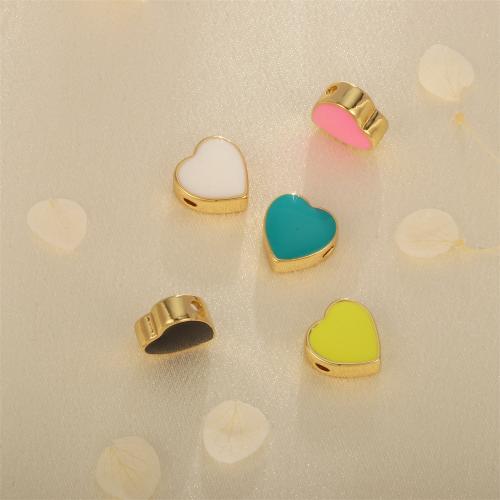 Stainless Steel Beads, 304 Stainless Steel, Heart, gold color plated, DIY & enamel & double-sided, more colors for choice, Sold By PC