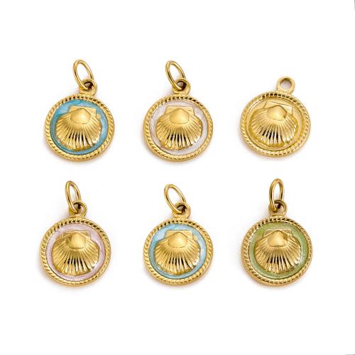 Stainless Steel Pendants, 304 Stainless Steel, Round, gold color plated, DIY & enamel, more colors for choice, Sold By PC