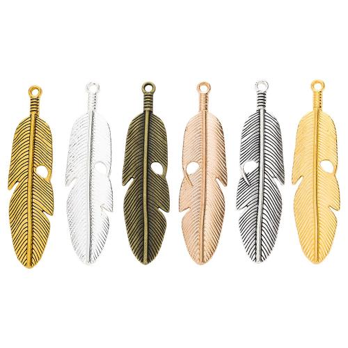 Pendentifs de Feather alliage zinc, alliage de zinc, forme de plume, Placage, DIY, plus de couleurs à choisir, protéger l'environnement, sans nickel, plomb et cadmium, 62x15x2.50mm, 100PC/sac, Vendu par sac