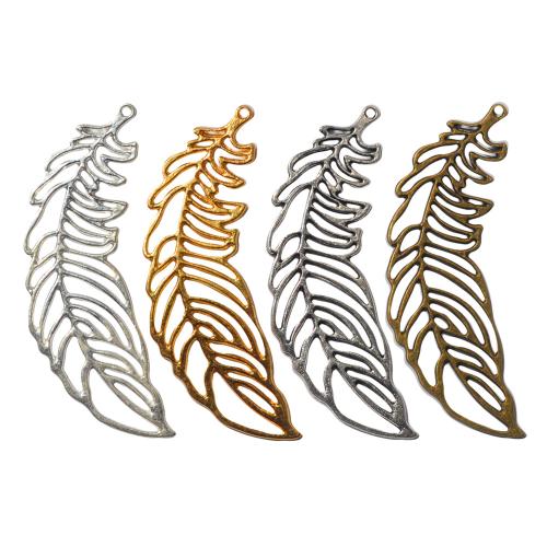 Tibetan Style Feather Pendants, plated, DIY, more colors for choice, nickel, lead & cadmium free, 65x20x1mm, 100PCs/Bag, Sold By Bag