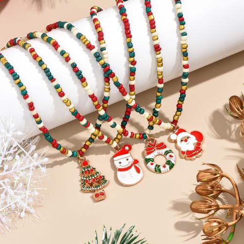 Christmas Necklaces, Seedbead, with Tibetan Style, fashion jewelry & different designs for choice & enamel, more colors for choice, nickel, lead & cadmium free, Sold By PC