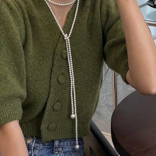 Plastic Pearl Necklace, with Brass, fashion jewelry, more colors for choice, Length:130 cm, Sold By PC