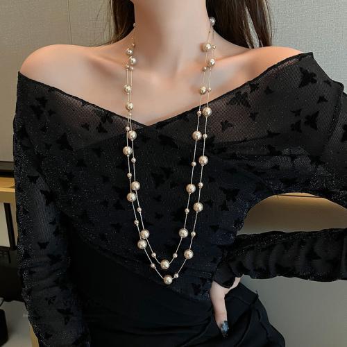 Plastic Pearl Necklace, Tibetan Style, with Plastic Pearl, plated, fashion jewelry, more colors for choice, nickel, lead & cadmium free, Length:168.5 cm, Sold By PC