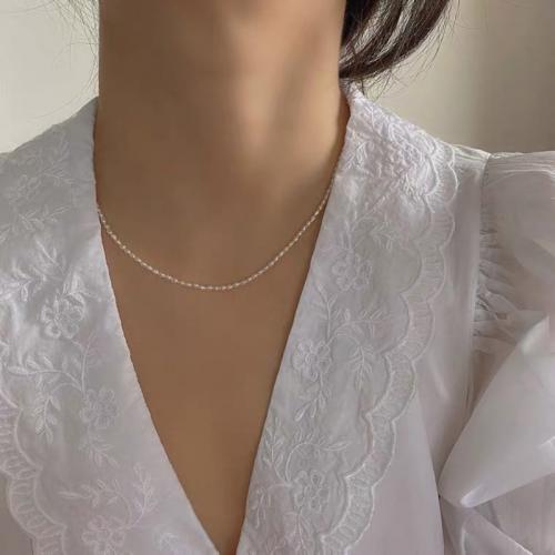 Collar de Perlas Natural de Freshwater, Perlas cultivadas de agua dulce, con 5cm extender cadena, Arroz, Joyería & diverso tamaño para la opción, Blanco, longitud:38 cm, Vendido por UD