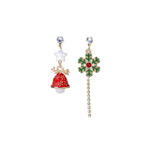 Christmas Earrings, Tibetan Style, plated, Christmas Design & for woman & enamel & with rhinestone, golden, Sold By Pair